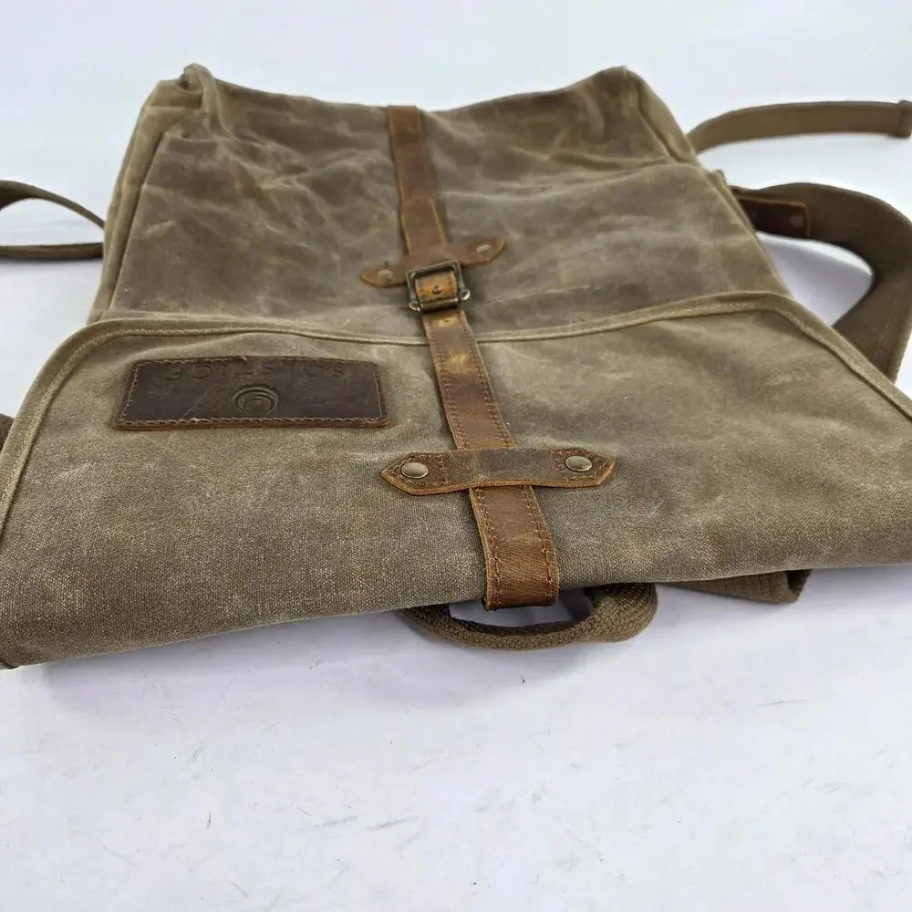 Solstice Oil Waxed Canvas Backpack Rucksack Brown Travel Outdoor Backpacks Bag - Picture 3 of 14